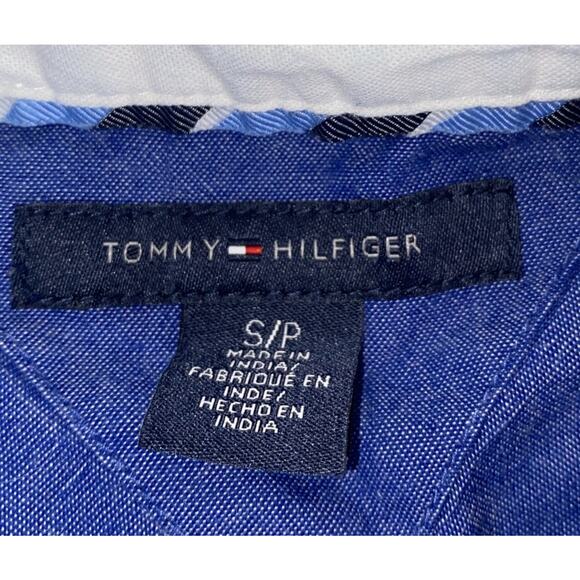 Tommy Hilfiger Women's Button Up Shirt Roll Tab Sleeve Blue White Cuffs Size S/P - Picture 4 of 6